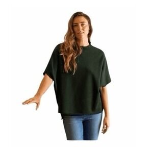 Frank and Eileen Audrey Funnel Neck Capelet Dark Green Terry DISCOLORED